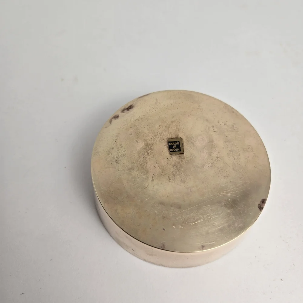 Vintage MCM Brass Floral Etched Round Trinket Dish India
